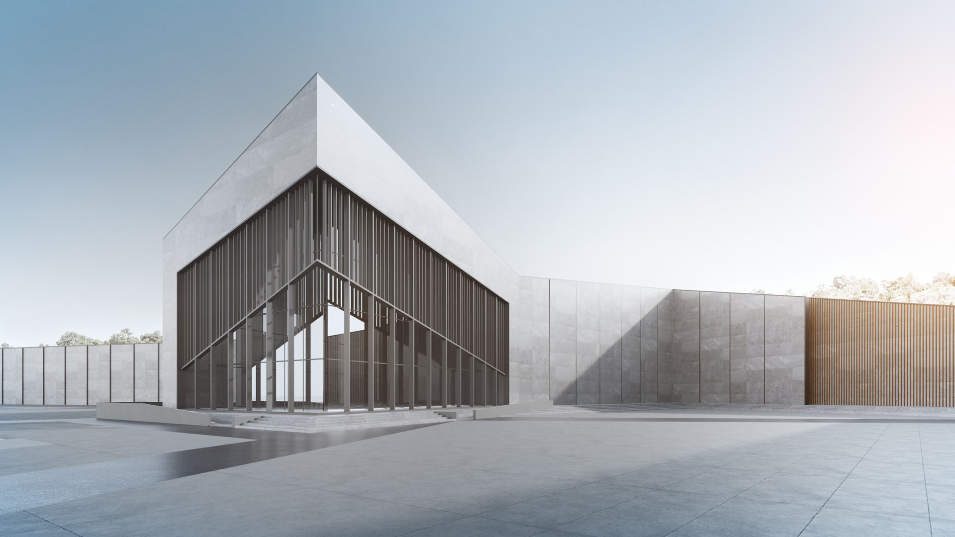 3d rendering modern building with clear sky